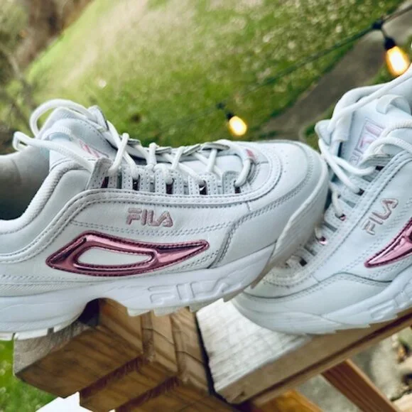 Women's white & metalic pink Fila Sneakers Size 9 - Picture 10 of 10